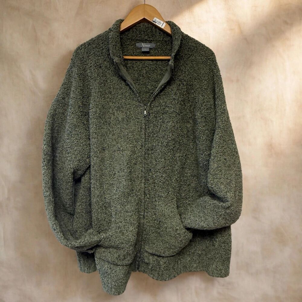 Natural Reflections Sherpa Fleece Zip Jacket 2X Olive Green Cozy Fall